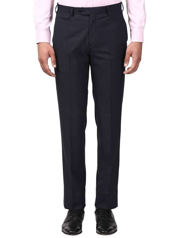 navy blue textured flat front formal trouser - 17504263 - Zoom Image - 0