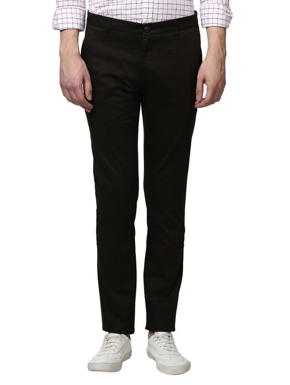 black solid flat front casual trouser - 17504275 - Zoom Image - 0