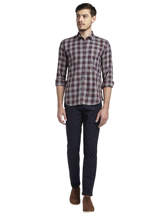 navy blue solid flat front casual trouser - 17504333 - Standard Image - 3