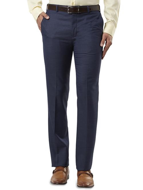 navy blue solid flat front formal trouser - 17504339 - Standard Image - 0