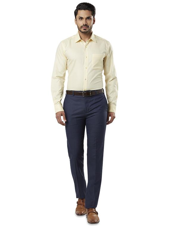 navy blue solid flat front formal trouser - 17504339 - Standard Image - 3