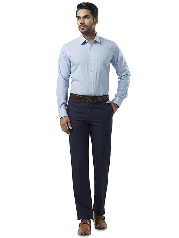 navy blue checkered flat front formal trouser - 17504355 - Standard Image - 3