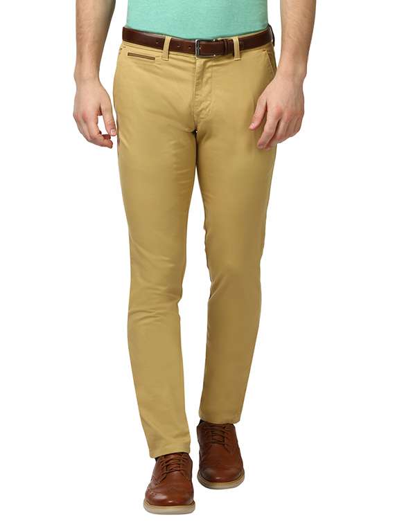yellow solid flat front casual trouser - 17504356 - Zoom Image - 0