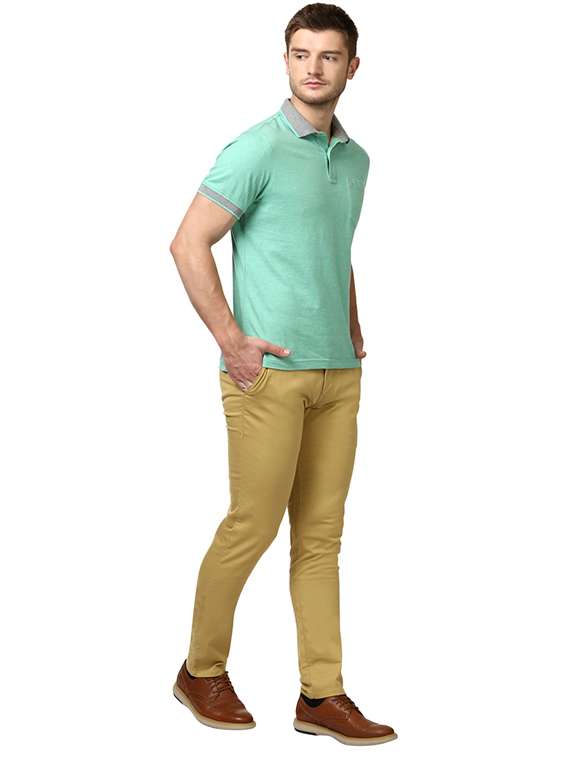 yellow solid flat front casual trouser - 17504356 - Standard Image - 3
