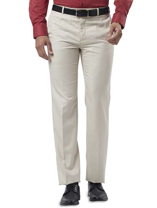off white solid flat front formal trouser - 17504359 -  Standard Image - 0