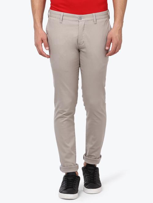 grey solid flat front casual trouser - 17504378 - Standard Image - 0