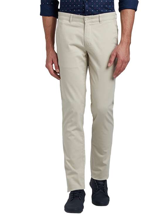 beige solid flat front casual trouser - 17504385 - Zoom Image - 0