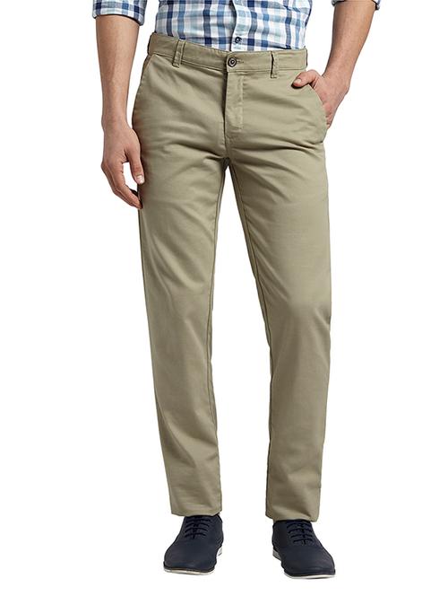 taupe solid flat front casual trouser - 17504396 - Standard Image - 0