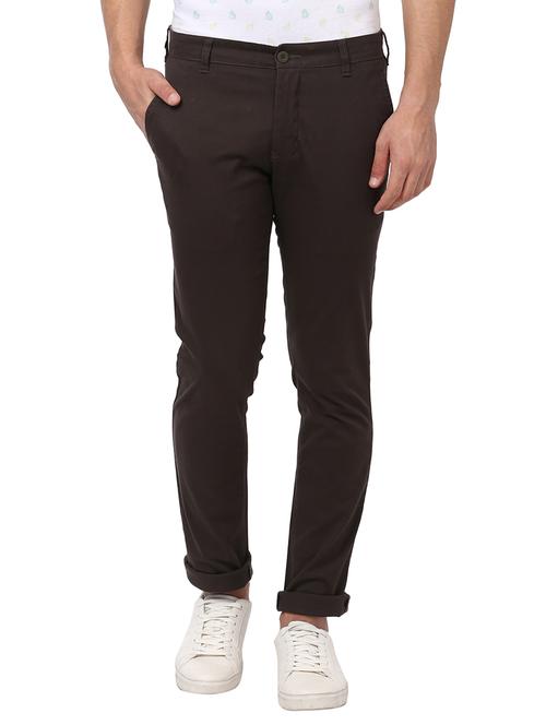 olive green solid flat front casual trouser - 17504460 - Standard Image - 0