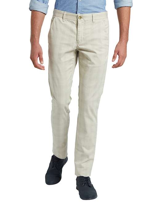 off white checkered flat front casual trouser - 17504472 -  Standard Image - 0