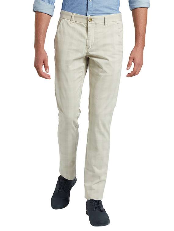 off white checkered flat front casual trouser - 17504472 -  Zoom Image - 0