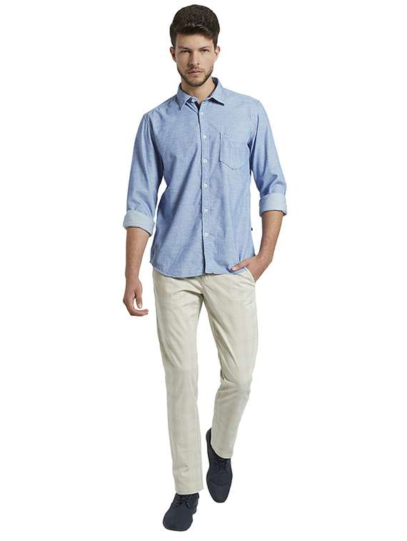 off white checkered flat front casual trouser - 17504472 - Standard Image - 3