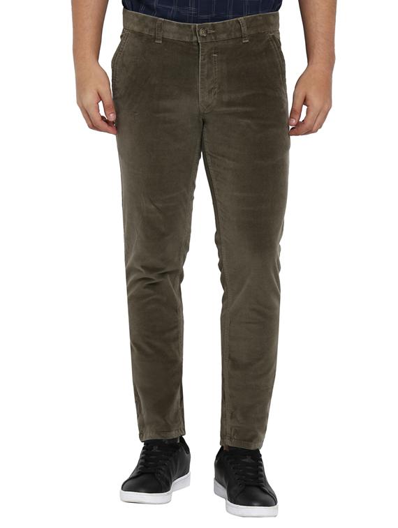olive green solid flat front casual trouser - 17504478 - Zoom Image - 0