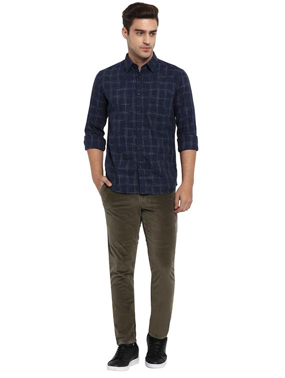 olive green solid flat front casual trouser - 17504478 - Standard Image - 3