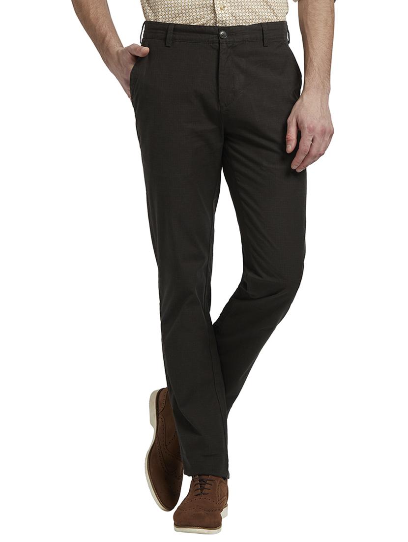 olive green checkered flat front casual trouser - 17504530 - Zoom Image - 0