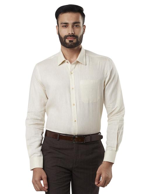 cream solid linen formal shirt - 17505918 - Standard Image - 0