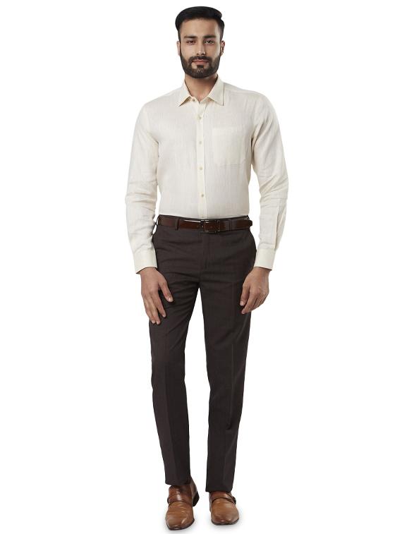 cream solid linen formal shirt - 17505918 - Standard Image - 3