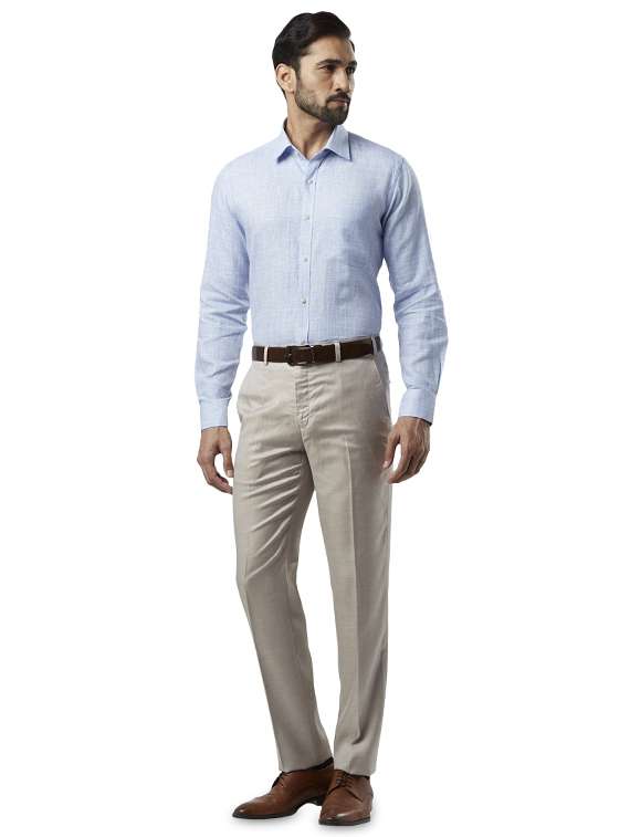 light blue checkered linen formal shirt - 17505919 -  Standard Image - 3