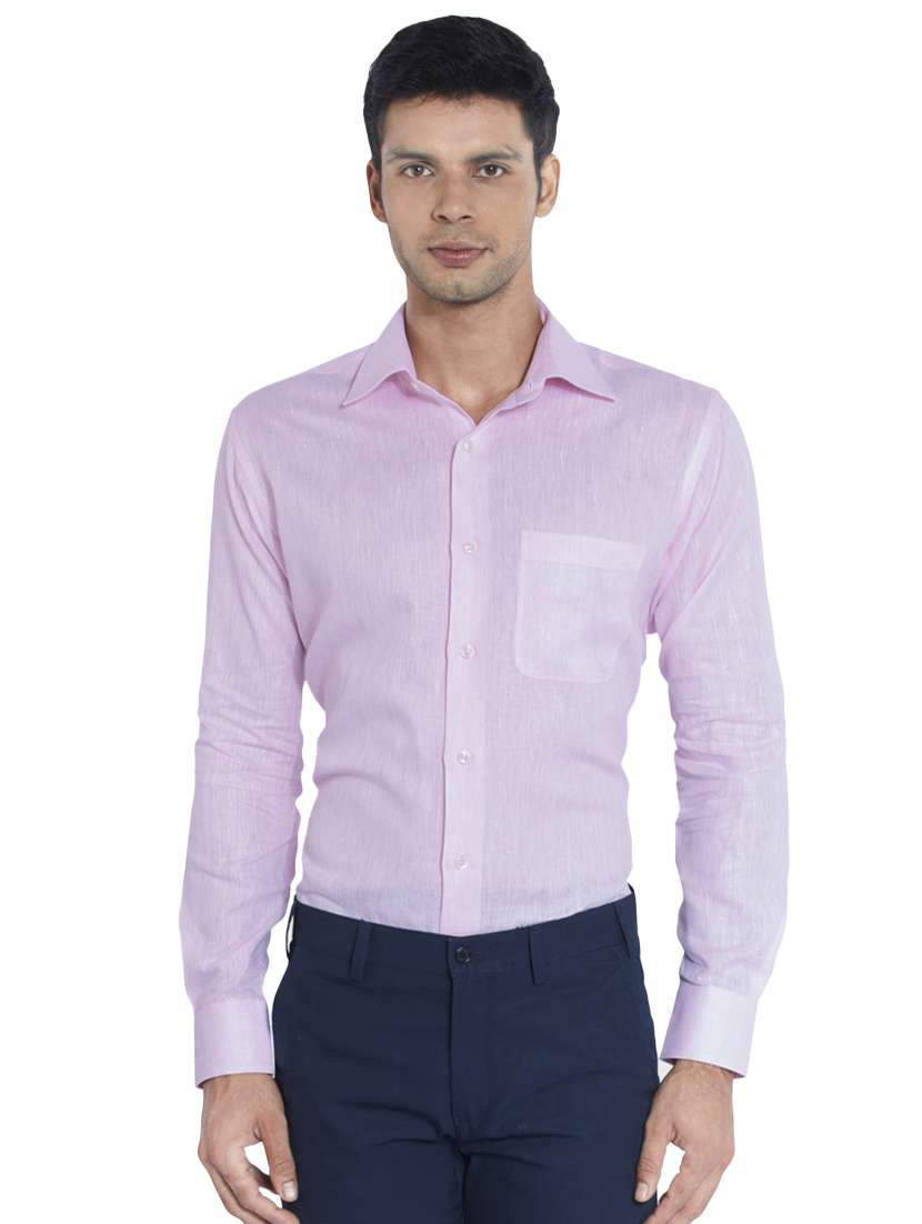 pink solid linen formal shirt - 17506047 - Zoom Image - 0