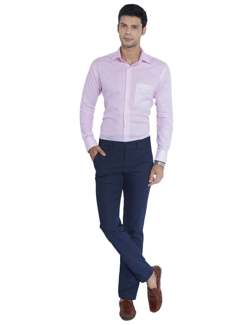 pink solid linen formal shirt - 17506047 - Standard Image - 3
