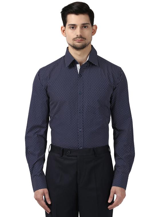 navy blue printed formal shirt - 17506268 -  Zoom Image - 0