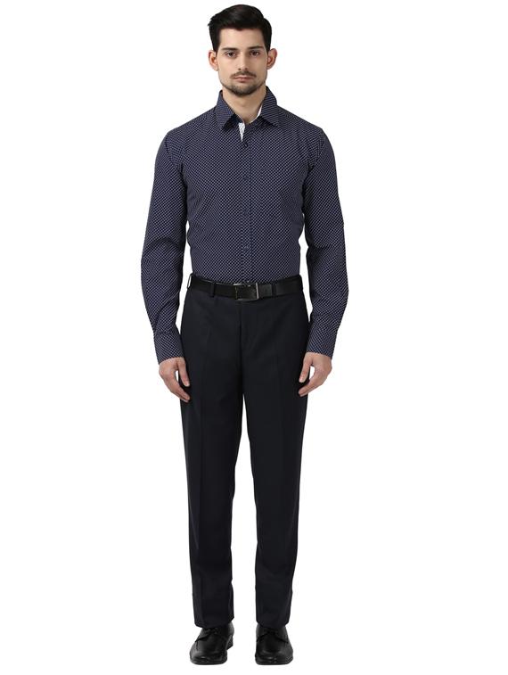 navy blue printed formal shirt - 17506268 - Standard Image - 3