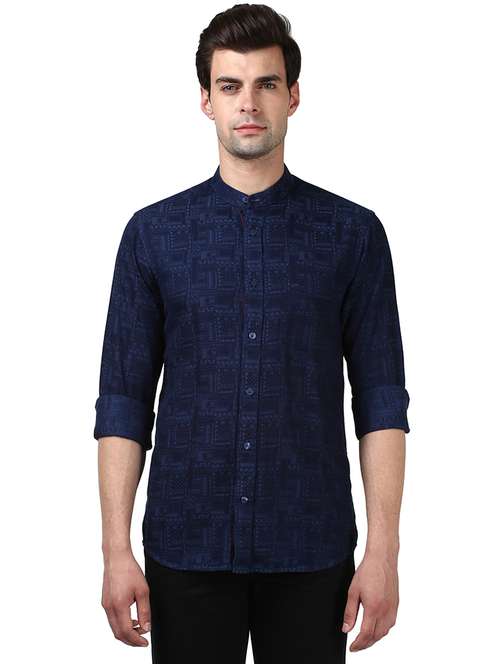 navy blue printed casual shirt - 17506390 - Standard Image - 0