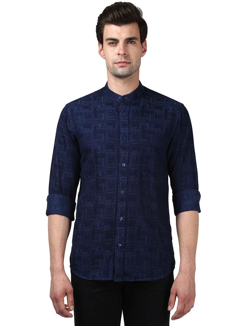 navy blue printed casual shirt - 17506390 - Zoom Image - 0