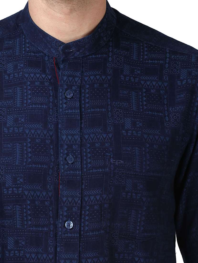 navy blue printed casual shirt - 17506390 - Standard Image - 5