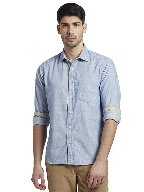 light blue self design casual shirt - 17506393 - Standard Image - 0