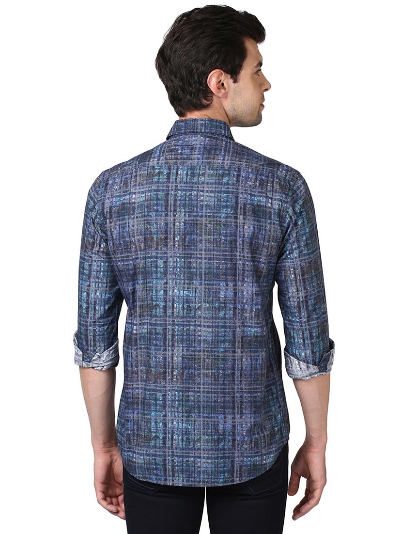 navy blue checkered casual shirt - 17506408 - Standard Image - 3
