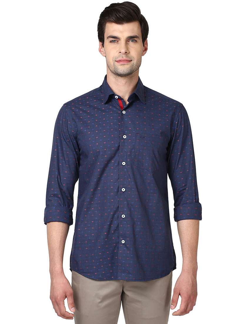 navy blue self design casual shirt - 17506432 - Zoom Image - 0