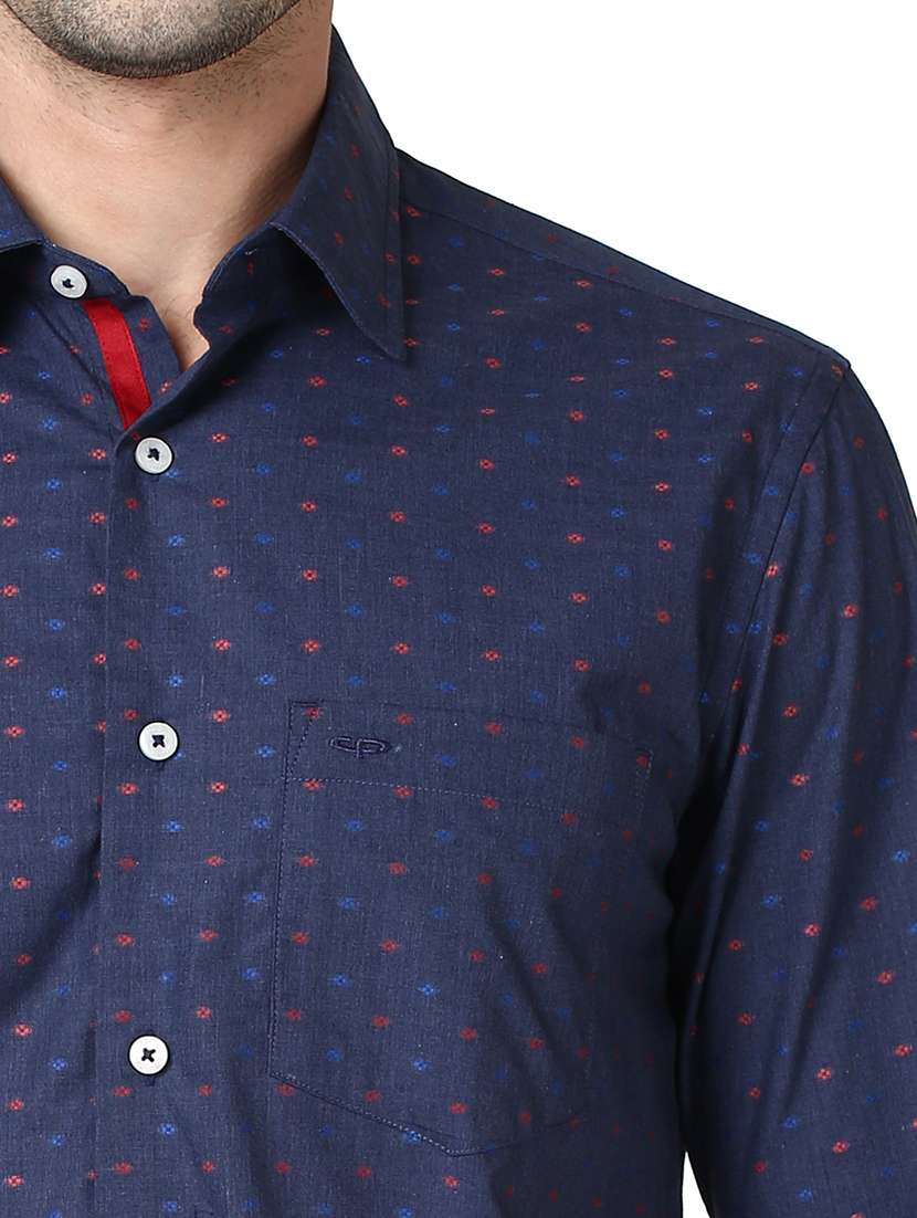 navy blue self design casual shirt - 17506432 - Standard Image - 5