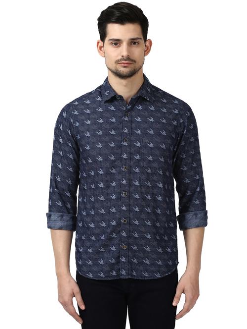 navy blue printed casual shirt - 17506580 - Standard Image - 0