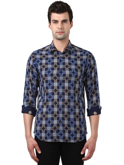 navy blue checkered casual shirt - 17506586 - Standard Image - 0