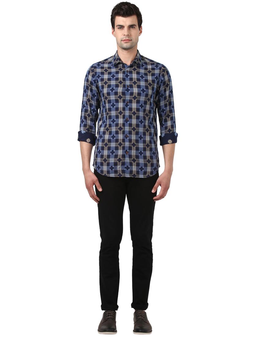 navy blue checkered casual shirt - 17506586 - Standard Image - 3