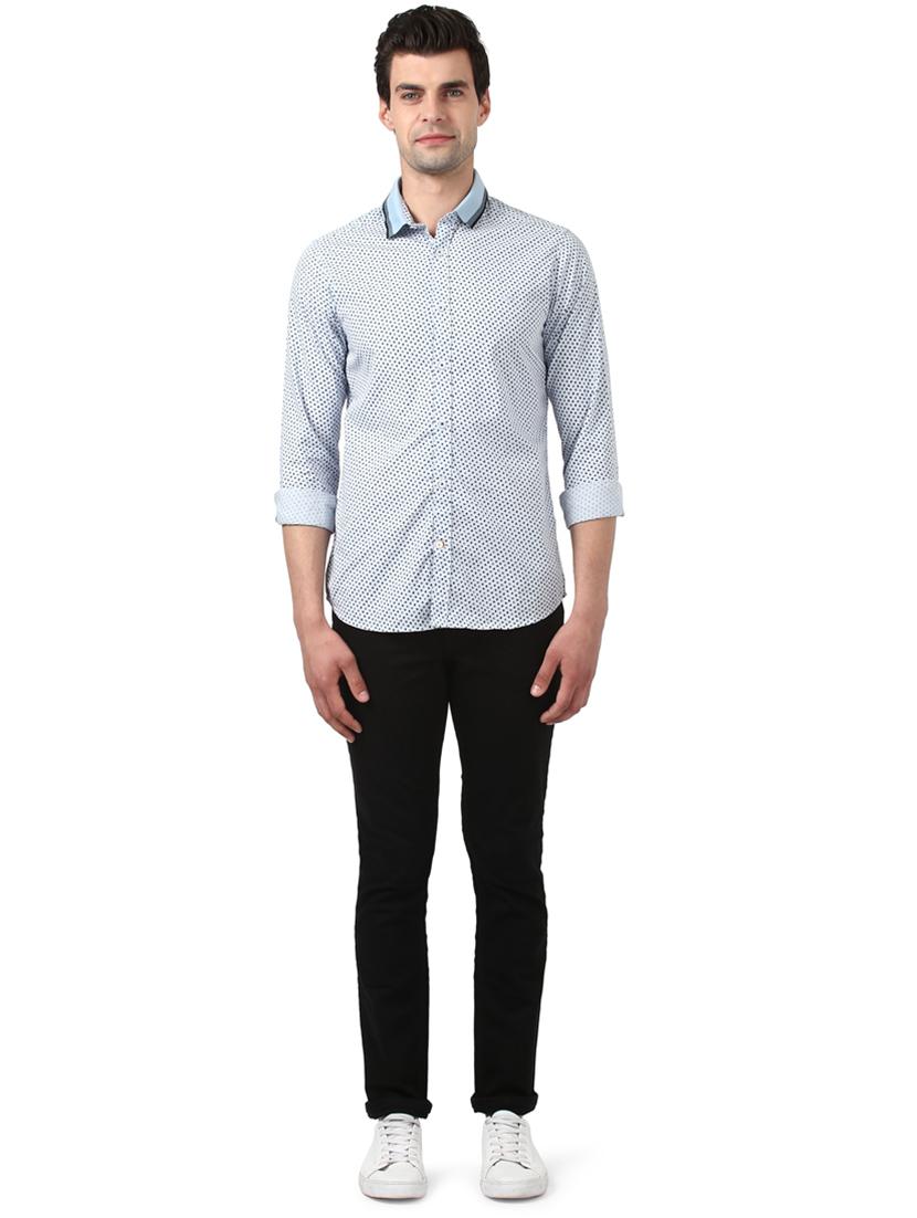 light blue printed casual shirt - 17506601 - Standard Image - 3