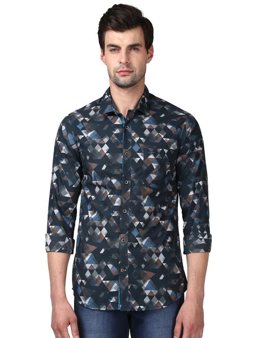 navy blue printed casual shirt - 17506603 - Standard Image - 0