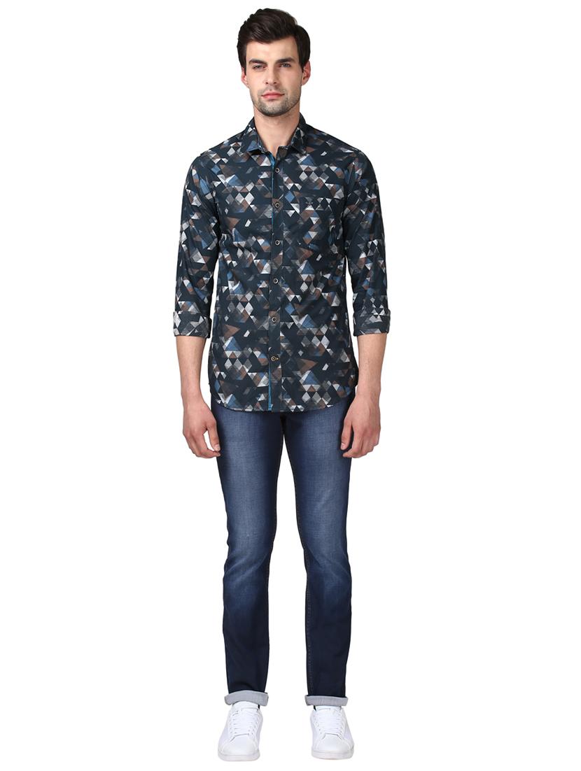 navy blue printed casual shirt - 17506603 - Standard Image - 3
