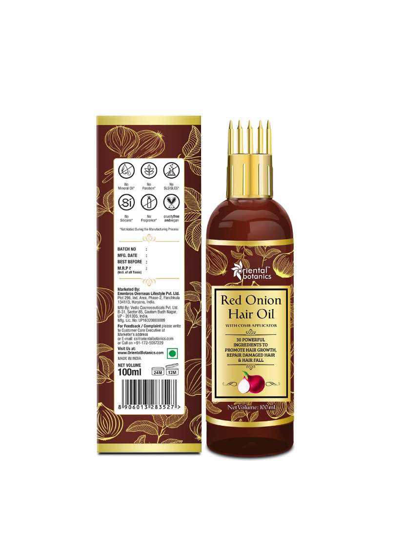 oriental botanics red onion hair oil with comb applicator 100ml - with 30 oils & extracts f to control hair fall
