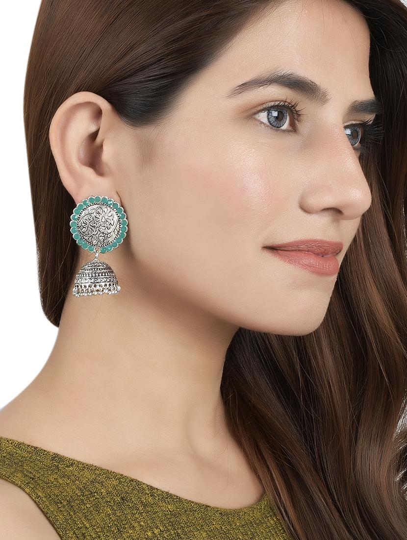 silver brass jhumka earring - 17509228 - Standard Image - 3