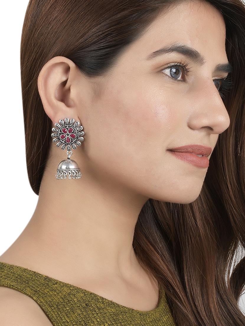 silver brass jhumka earring - 17509243 - Standard Image - 3