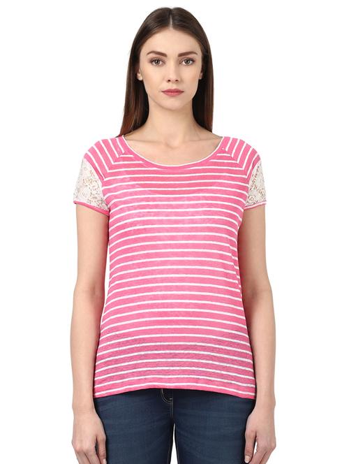 lace detail striped tee - 17509260 - Standard Image - 0