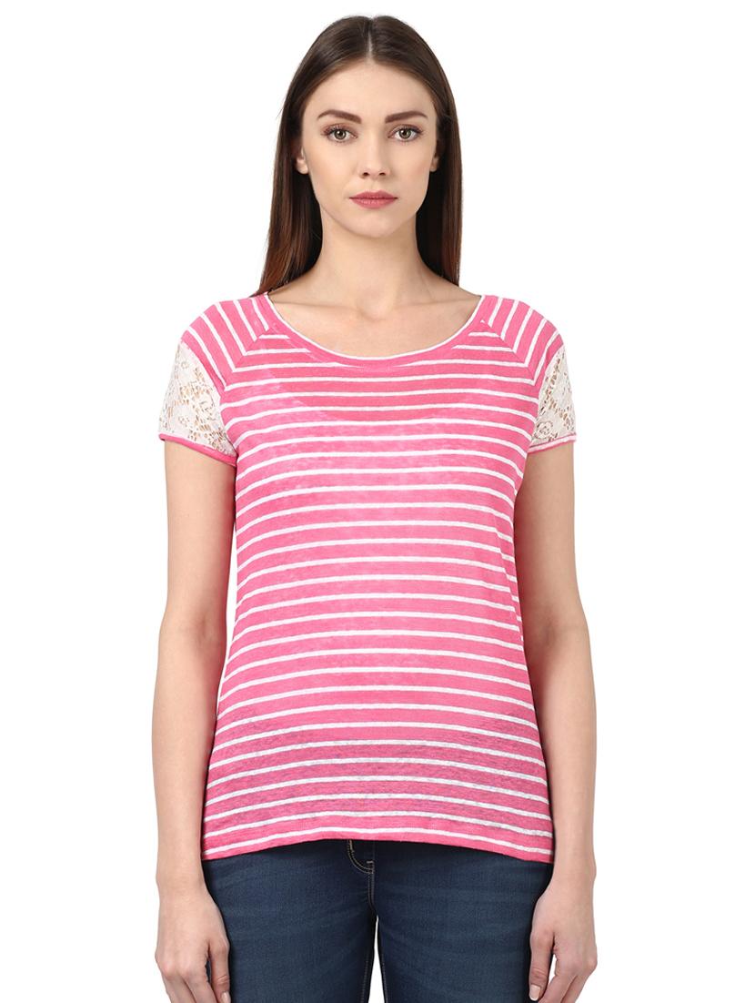 lace detail striped tee - 17509260 - Zoom Image - 0