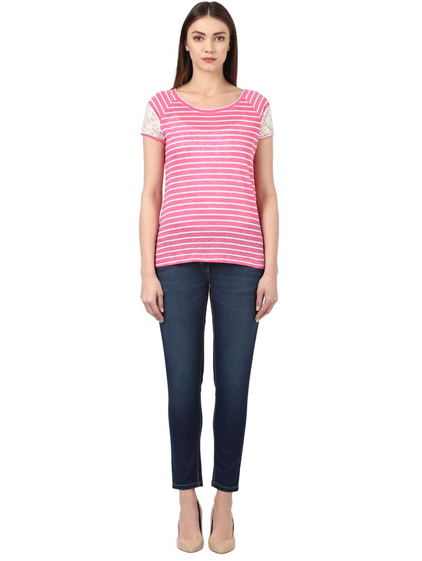 lace detail striped tee - 17509260 - Standard Image - 3