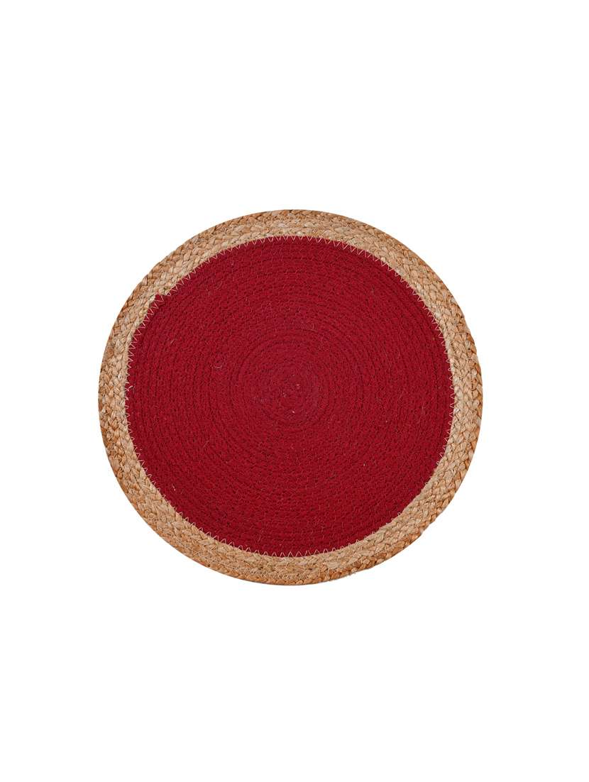 kds beautiful cotton and jute place mat for dinning table size(15x15 inches) (pack of 6)red