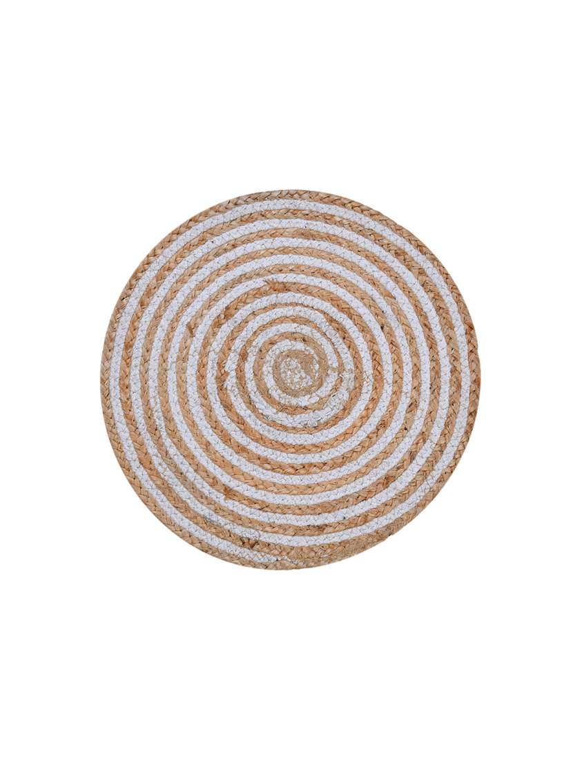 kds beautiful cotton and jute stripe place mat for dinning table  (pack of 6) size (15x15 inches)white