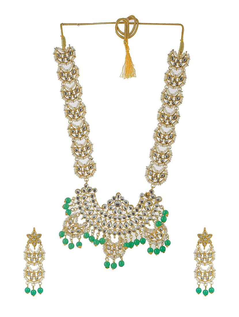 gold tone brass long necklace with earing