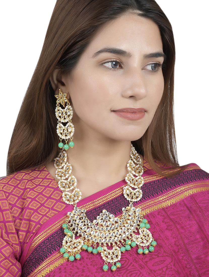 gold tone brass long necklace with earing - 17511294 - Standard Image - 5