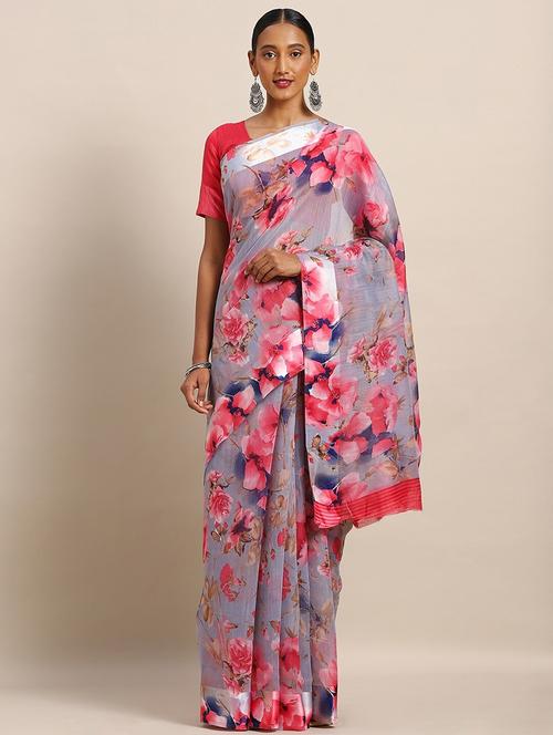 floral printed saree with blouse - 17511832 -  Standard Image - 0
